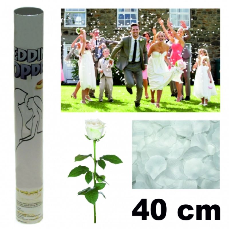 Konfetti Shooter Konfettikanone Hochzeit weiße Rosenblätter 40cm