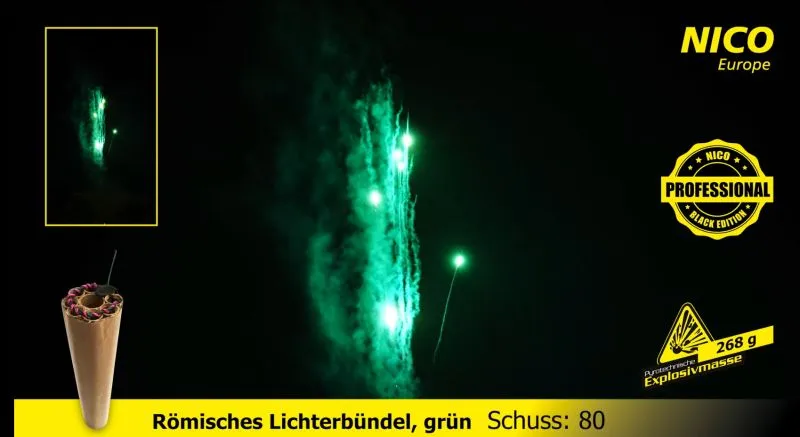 Römisches Lichterbündel Grün 8 x 10 Schuss 16 mm 25 Sek. NICO